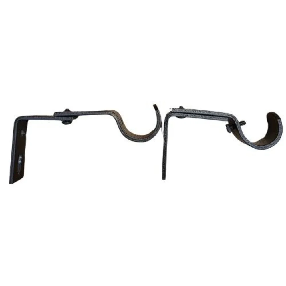 Black Adjustable Curtain Rod Brackets Set of 2 Metal Wall Mount Drapery Support
